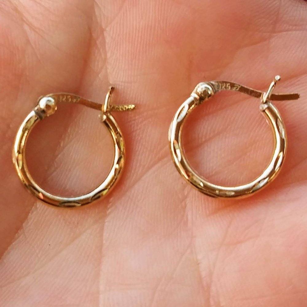 Elegant Gold Coated Sterling Silver Vintage Hoop Earrings